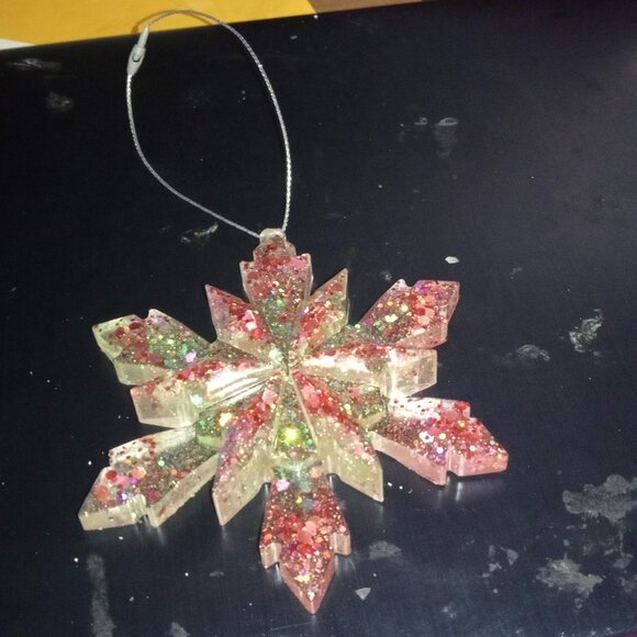 Handmade Red and Green Snowflake Ornament - Picture 1 of 5